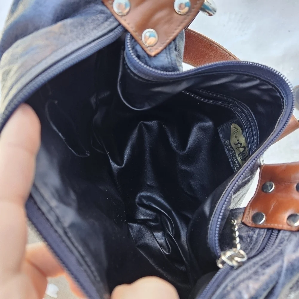 Miss Mak Designs leather hobo bag colorshift gray purple blue